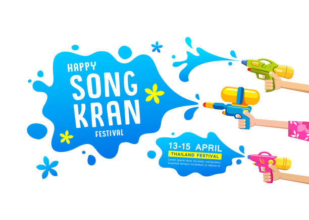 ilustrações de stock, clip art, desenhos animados e ícones de happy songkran festival thailand gun water in hands collections vector design - gun