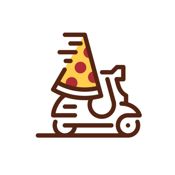Pizza delivery Vector line illustration. Flask with emoticon. Vector EPS 10, HD JPEG 4000 x 4000 px pics for pizza pizza logo stock illustrations