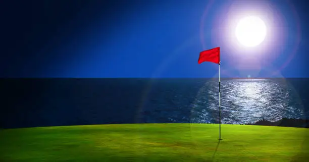 Photo of Red flag in a golf course