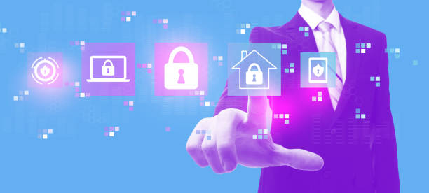 istock Cyber security with businessman in duotone 1139948280