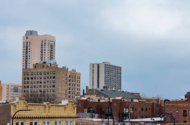 A view of residential building skyscrapers in the Uptown neighborhood of Chicago