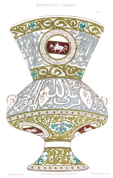 glaslampe aus dem 13. jahrhundert, in einer moschee von kairo. von arabischen ornamenten 1883 - egypt islam cairo mosque stock-grafiken, -clipart, -cartoons und -symbole