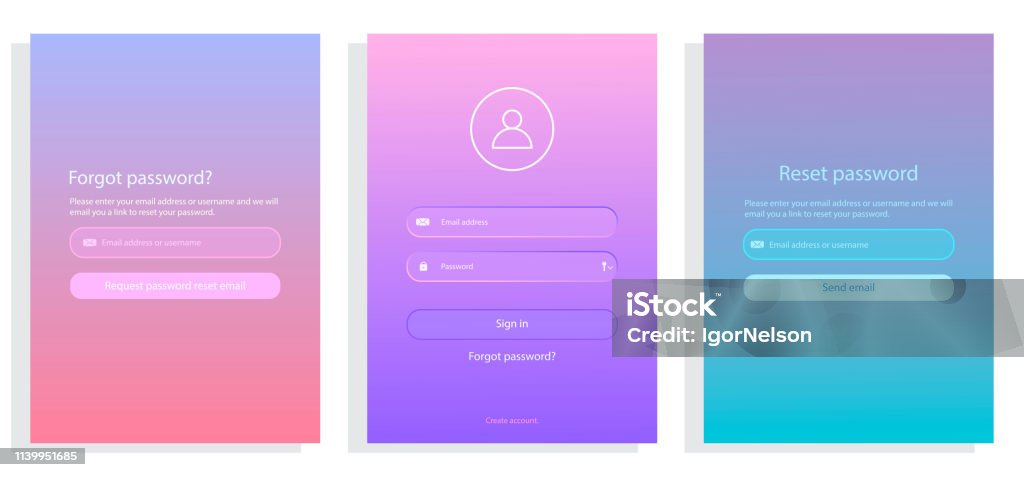 Set Ui Designs Reset Password Form Page With Gradient Backgroundforgot ...