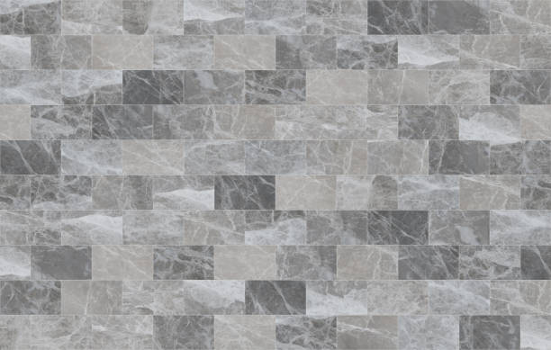 istock Grey marble mosaic tiles texture background. Rectangle marble tiles with natural pattern. 1139953308