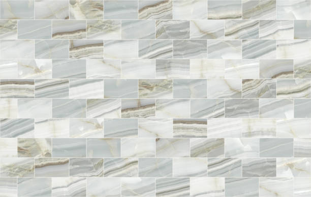 istock Gray marble mosaic tiles texture background. Rectangle marble tiles with natural pattern. 1139953313