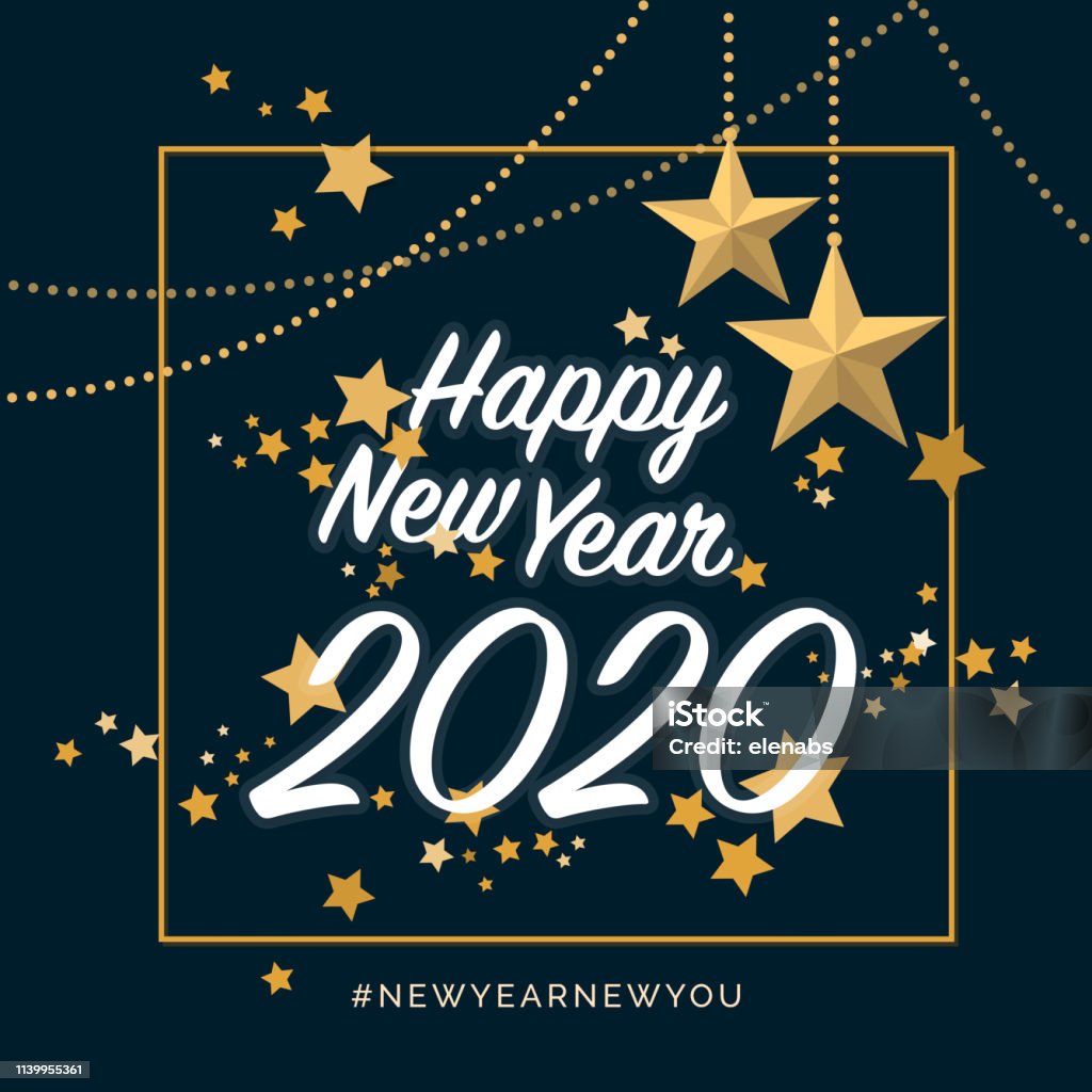 Happy New Year Design With Golden Stars Stock Illustration ...