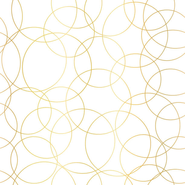 złote kręgi foliowe abstrakcyjny bezszwowy wzór wektorowy. nowoczesne eleganckie tło błyszczące złote nakładające się koła na białym. projekt baneru internetowego, bloga, ślubu, papieru cyfrowego, świętowania, zaproszenia - bubble foil stock illustrations