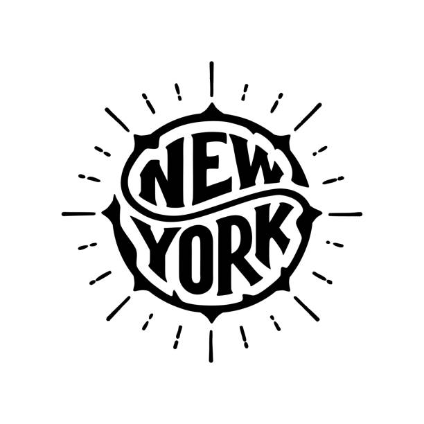 illustrations, cliparts, dessins animés et icônes de cercle de new york lettrage avec des rayons illustration vectorielle - brooklyn sign new york city queens