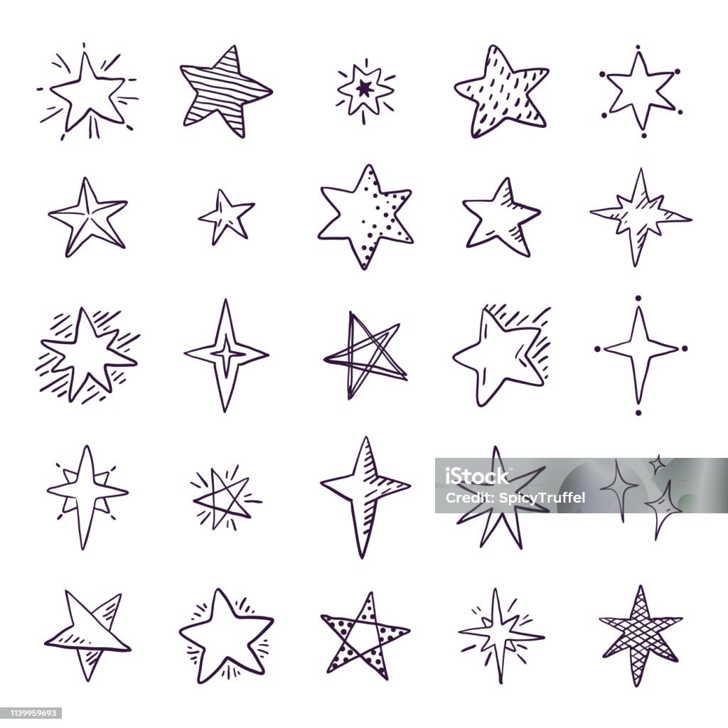 Ilustración de Estrellas Del Doodle Lindos Elementos Del Espacio Del Boceto  Del Lápiz Conjunto Geométrico Simple Patrón De La Estrella Dibujado A Mano  Para El Textil Impreso Las Estrellas Espaciales Vectoriales y