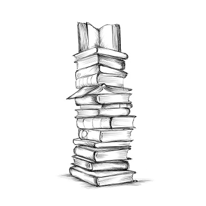 Illustration of a High stack of books