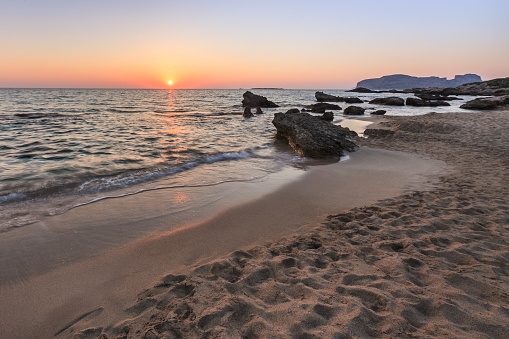 Falasarna beach in sunset. Falassarna is one of the best beaches in Creta
