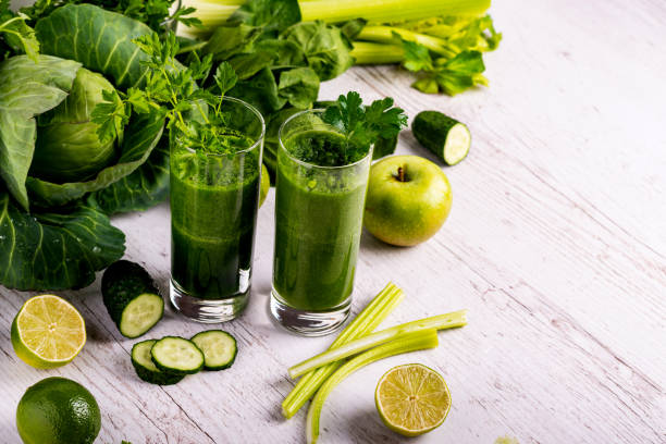 istock Detox health smoothie with green spinach and apple. 1139963594