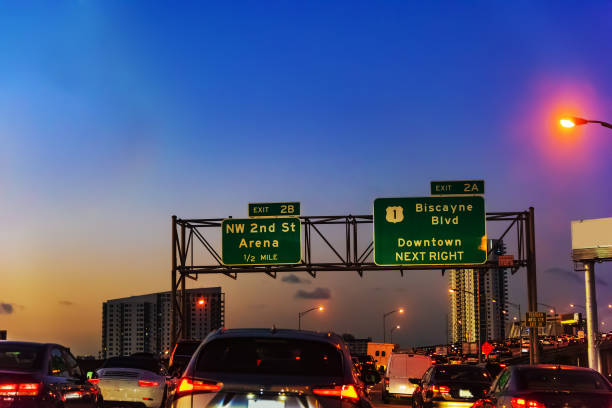 istock Traffic on MacArthur causeway heading to Miami Beach at sunset 1139963661