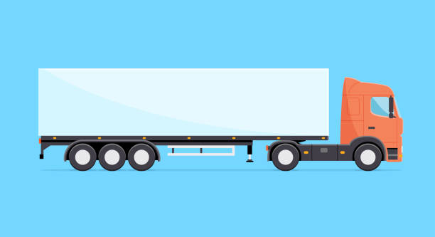 ilustraciones, imágenes clip art, dibujos animados e iconos de stock de ilustración colorida del camión vectorial. camión pesado con icono de semirremolque aislado - cargo container illustrations