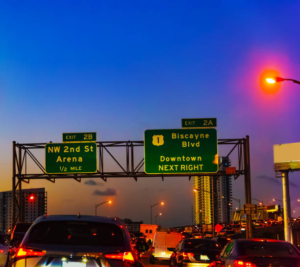 istock Traffic on MacArthur causeway heading to Miami Beach at sunset 1139965019