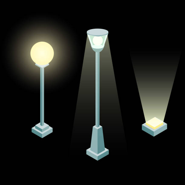 illustrations, cliparts, dessins animés et icônes de lumières urbaines isolées isométriques. ensemble de lanternes de rue des éléments vectoriels. - street night street light lamp