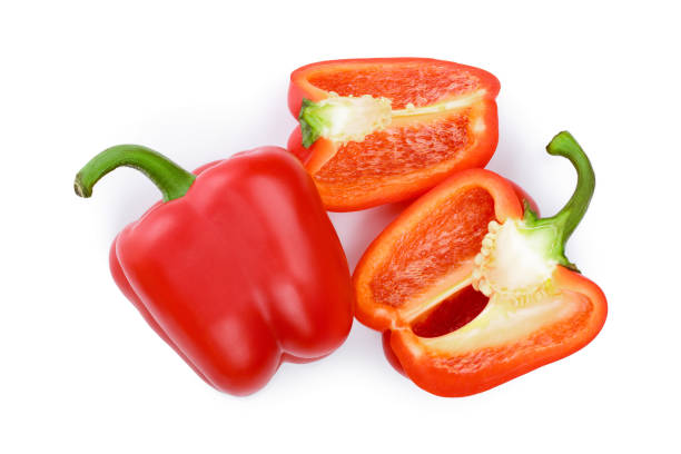 istock red sweet bell pepper isolated on white background. Top view. Flat lay 1139967534