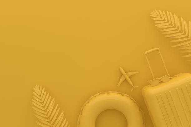 istock Yellow Color Minimal Summer and Travel Concept with Palm Leaf 1139968232