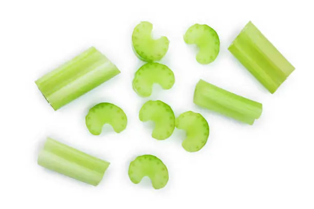 fresh celery isolated on white background.Top view. Flat lay.