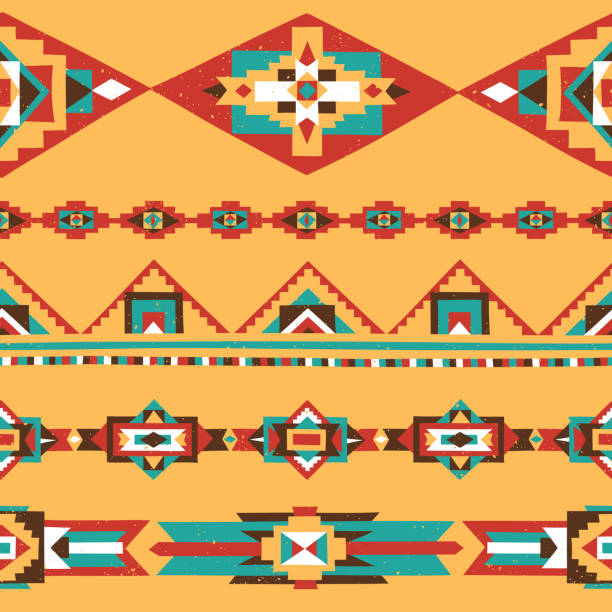 племенные декоративные границы - backgrounds art native american north american tribal culture stock illustrations