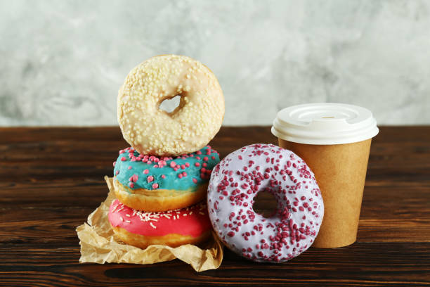 istock Minimal composition in vibrant colors with bright glaze donuts. 1139971879