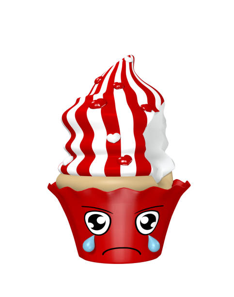 sad kawaii character as cupcakes isolated on white.