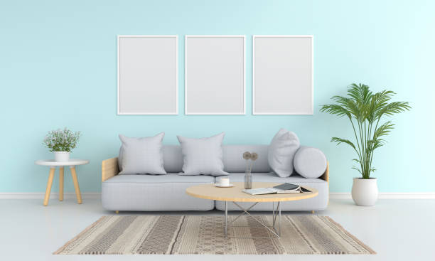 istock Three blank photo frame for mockup in living room, 3D rendering 1139976592