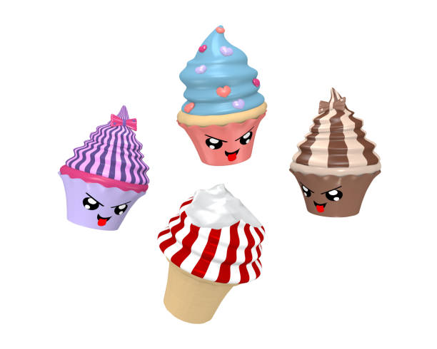 istock funny kawaii character as cupcakes while eating ice cream. 1139976630