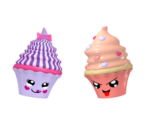istock two cute kawaii characters as cupcakes isolated on white. 1139976634