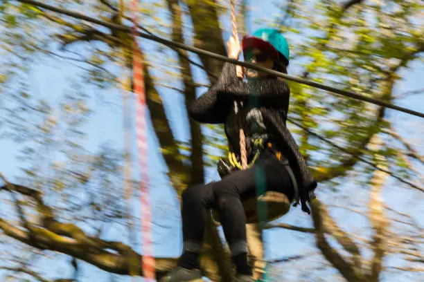 Photo of Climbing course in the forest with person in action