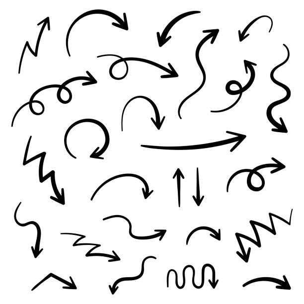Super set hand-drawn arrows, vector graphic design.