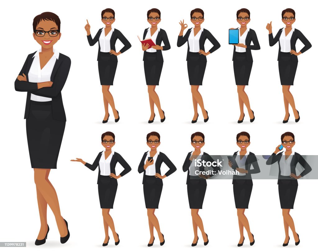 Businesswoman character set Businesswoman character in different poses set vector illustration Characters stock vector