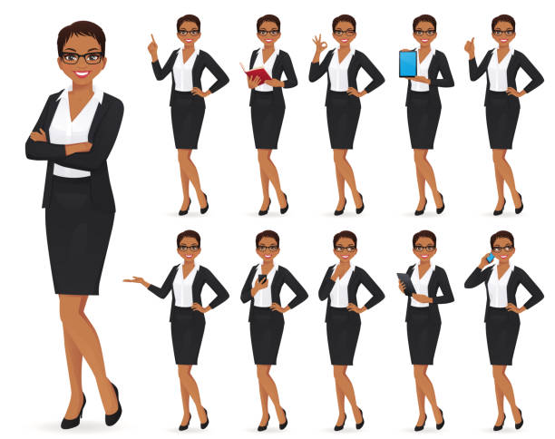 Businesswoman character set Businesswoman character in different poses set vector illustration cartoon woman stock illustrations