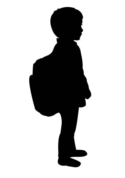 Vector illustration of A student boy with bag, silhouette vector