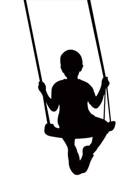 Boy swinging silhouette vector Boy swinging silhouette vector swing play equipment stock illustrations