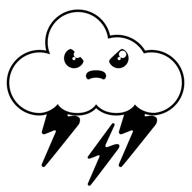 Cute angry thunderstorm weather icon Cute angry thunderstorm weather icon. Vector illustration design angry clouds stock illustrations