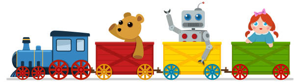 ilustraciones, imágenes clip art, dibujos animados e iconos de stock de toy train - tren miniatura