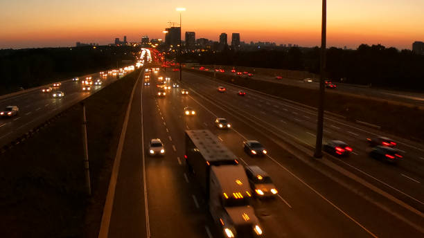 istock 401 Highway with Toronto city 1139991653
