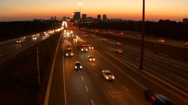 istock 401 Highway with Toronto city 1139991730
