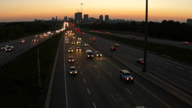 istock 401 Highway with Toronto city 1139991822