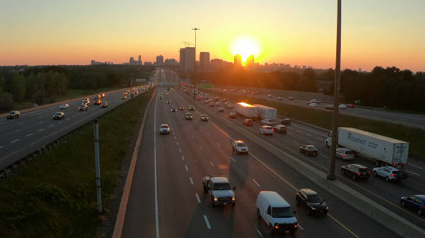 istock 401 Highway with Toronto city 1139991949