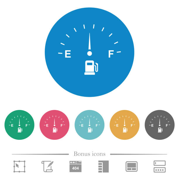 wskaźnik paliwa płaskie okrągłe ikony - gas gauge full empty stock illustrations