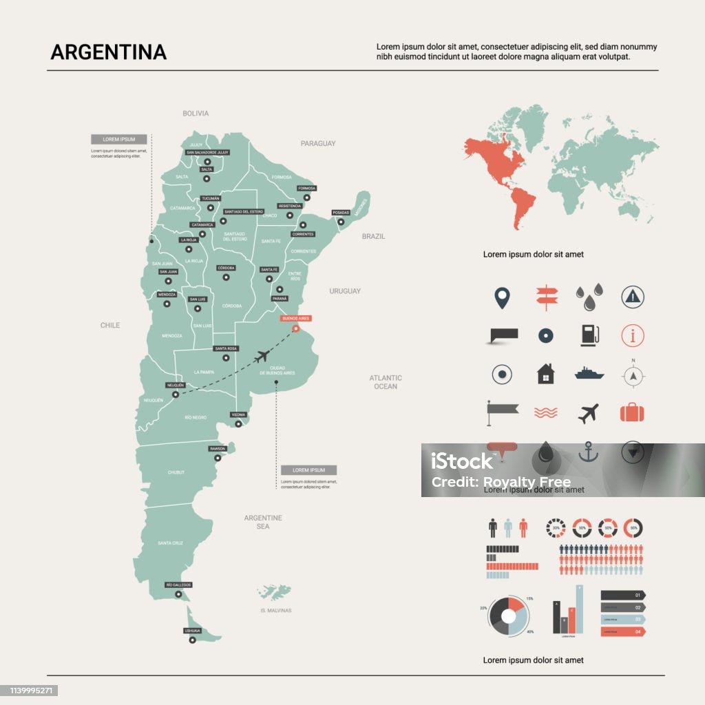 아르헨티나의 벡터 지도입니다 디비전 도시 및 수도 부에노스 아이레스와 높은 상세한 국가 지도 정치 지도 세계 지도 인포 그래픽 요소  아르헨티나에 대한 스톡 벡터 아트 및 기타 이미지 - Istock