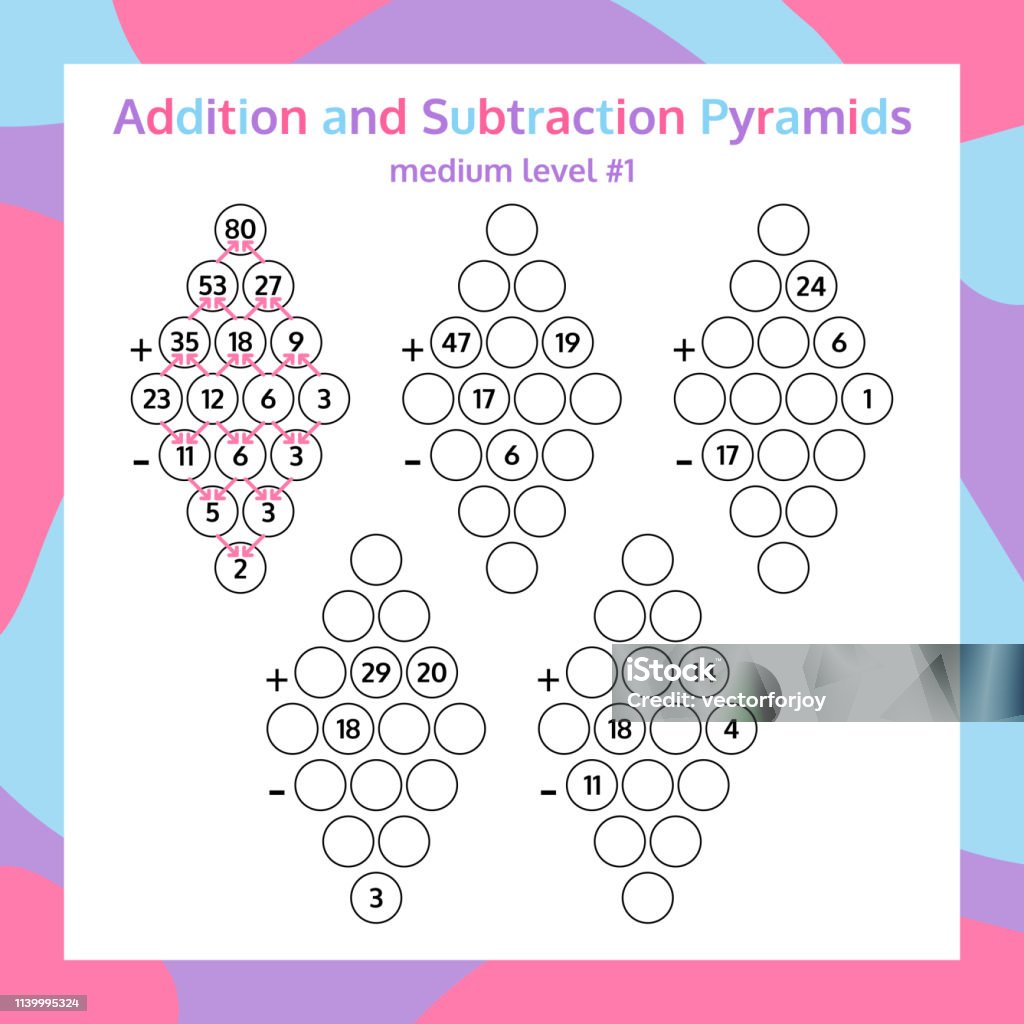 Pyramide Additive Addition And Subtraction Pyramid Set Educational Math Game Worksheet ...
