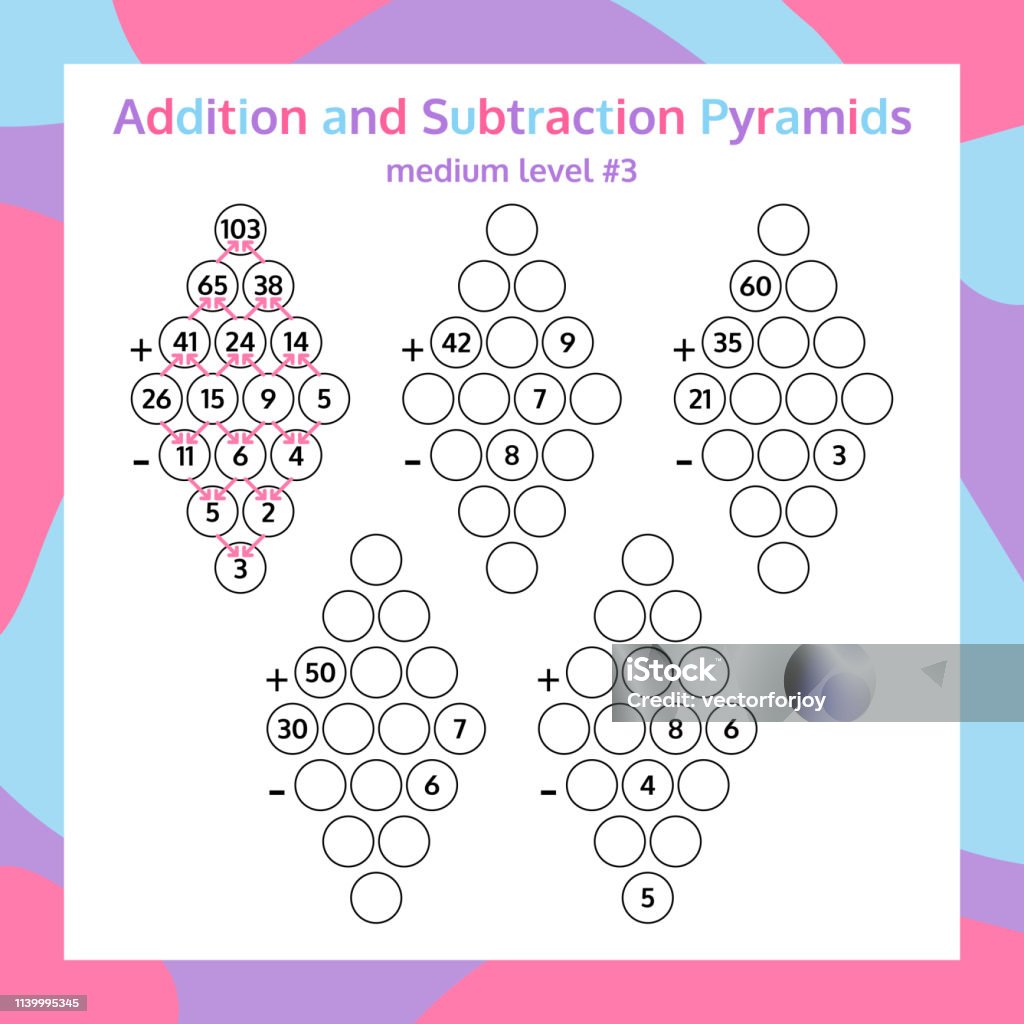 Pyramide Additive Addition And Subtraction Pyramid Set Educational Math Game Worksheet ...