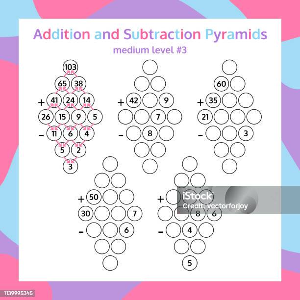 Pyramide Additive Addition And Subtraction Pyramid Set Educational Math Game Worksheet ...