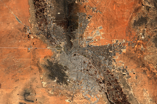 El Paso in USA and Ciudad Juarez in Mexico seen from space - contains modified Copernicus Sentinel Data (2019)