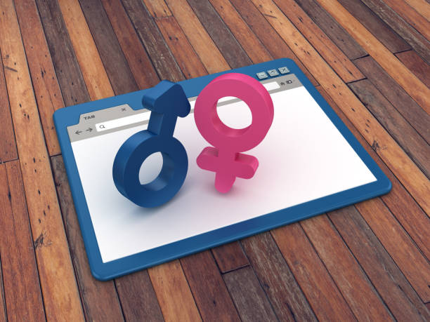 istock Web Browser with Gender Symbols on Wood Floor Background  - 3D Rendering 1139998319