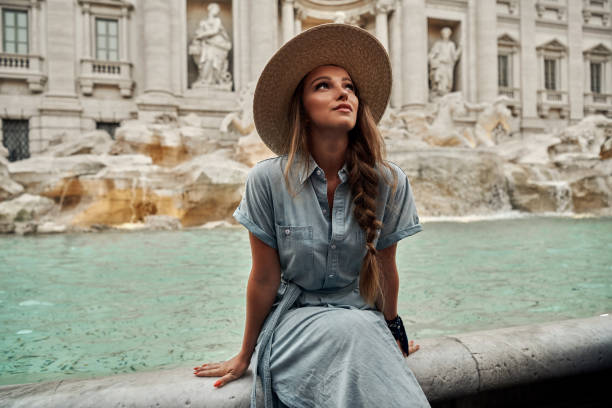 Young woman enjoying Rome Shoot of young woman enjoying Rome preppy fashion stock pictures, royalty-free photos & images