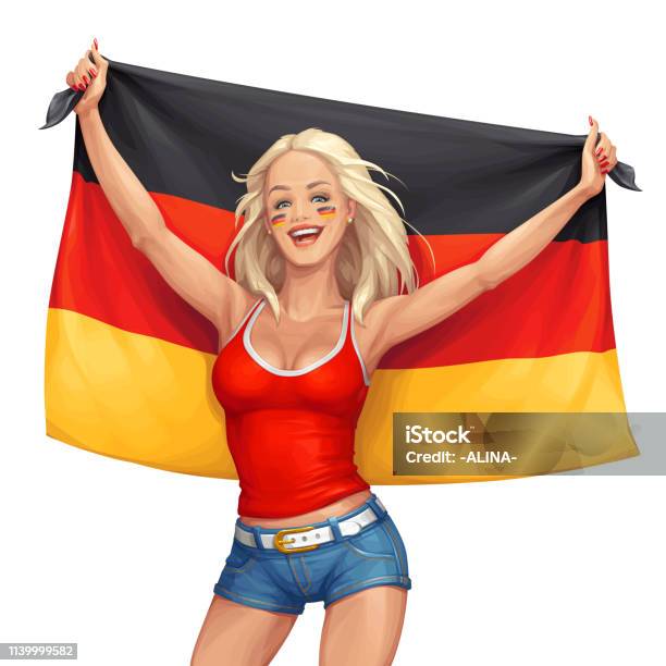 German Fangirl Stock Illustration - Download Image Now - Beautiful Woman, Adult, Adults Only